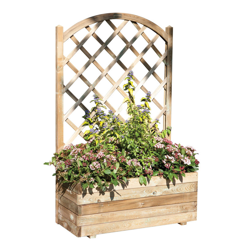 rowlinson wooden planter box with trellis & reviews